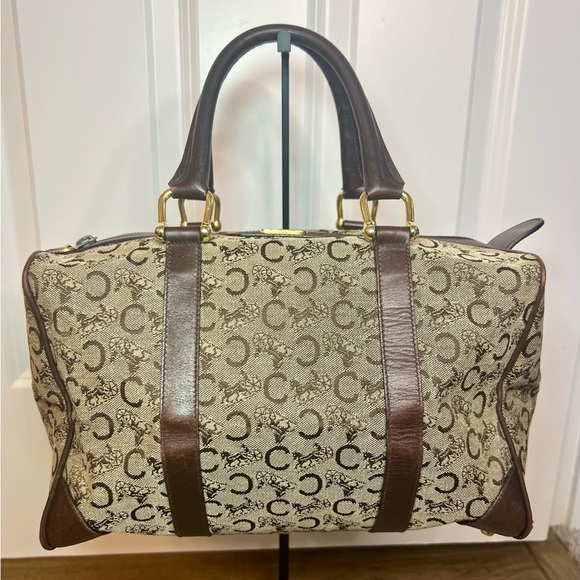 Vintage CELINE Boston Bag Brown and Cream Monogram with Leather Accents - Picture 1 of 12